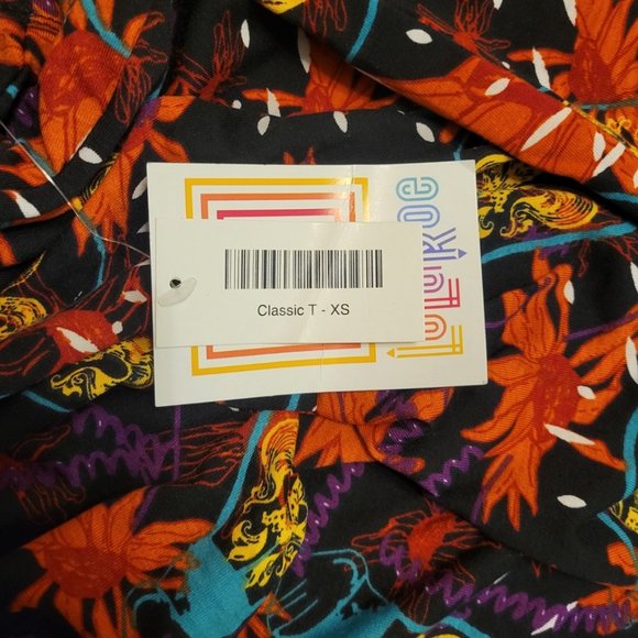 LuLaRoe Black, Orange, Gold, Purple Light Bulb Pattern Classic T Shirt Size S - Picture 6 of 7